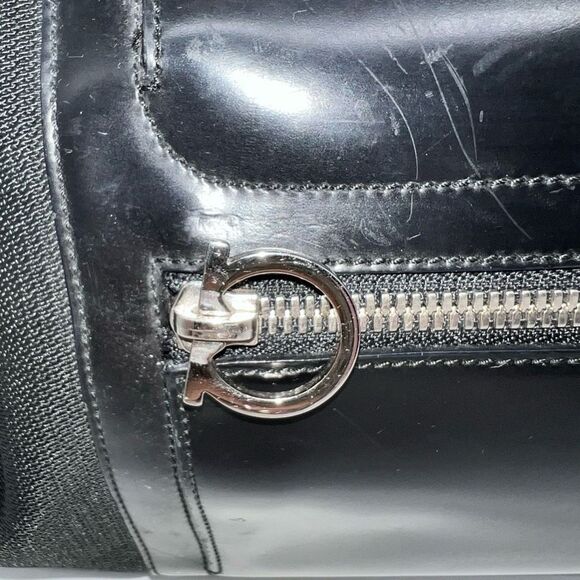 Salvatore Ferragamo Gancini Black Nylon and Patent Leather Shoulder Bag - Picture 5 of 16